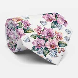 Corbata Orquídeas y Diamantes Seda Falsa