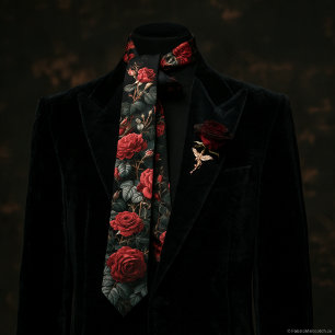 Corbata Oscura Rosa Crimson Botánica Victoriana Gótica Mal