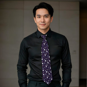 Corbata Oscuro Purple Halloween Skull Eyeballs Bones Patró