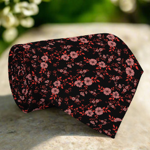 Corbata Oscuro Red Elegante Boda de Patrón Floral Pequeño