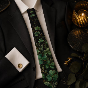 Corbata Oscuro y Malhumorado Verde Esmeralda Trébol Negro 