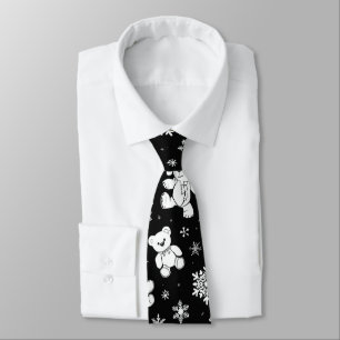 Corbata Osito de peluche blanco y patrón continuo de copos