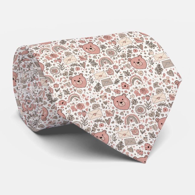 Corbata Osito De Peluche Marrón Lindo Arcoíris Guardería (Enrollado)