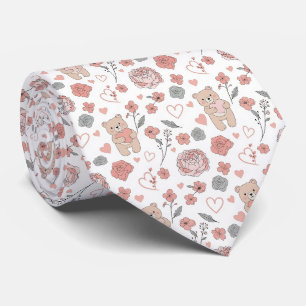 Corbata Ositos de peluche lindos con corazones rosas y flo