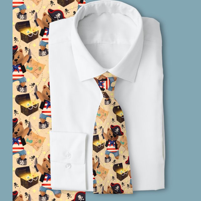 Corbata Oso canero (A fun illustrated bear dressed as a pirate. Fun novelty tie for the young at heart)