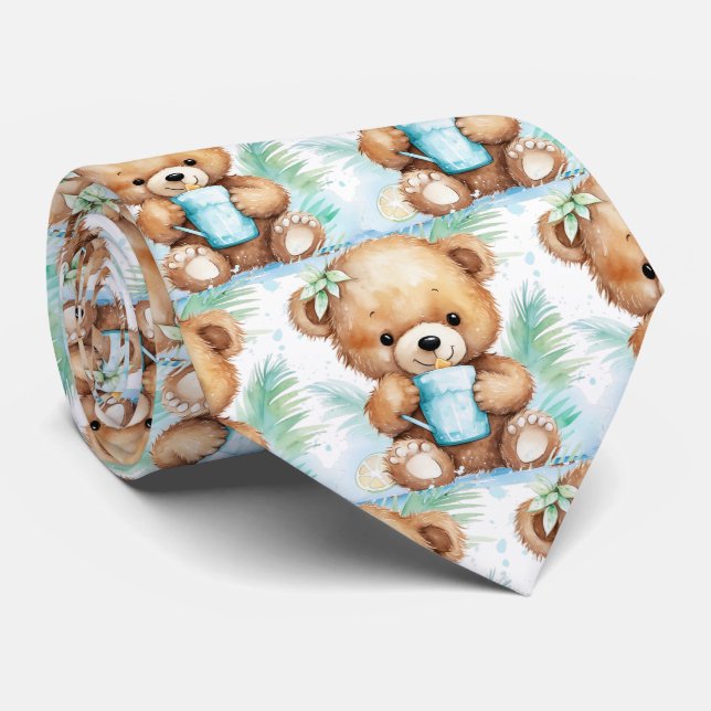 Corbata Oso de peluche azul  (Enrollado)