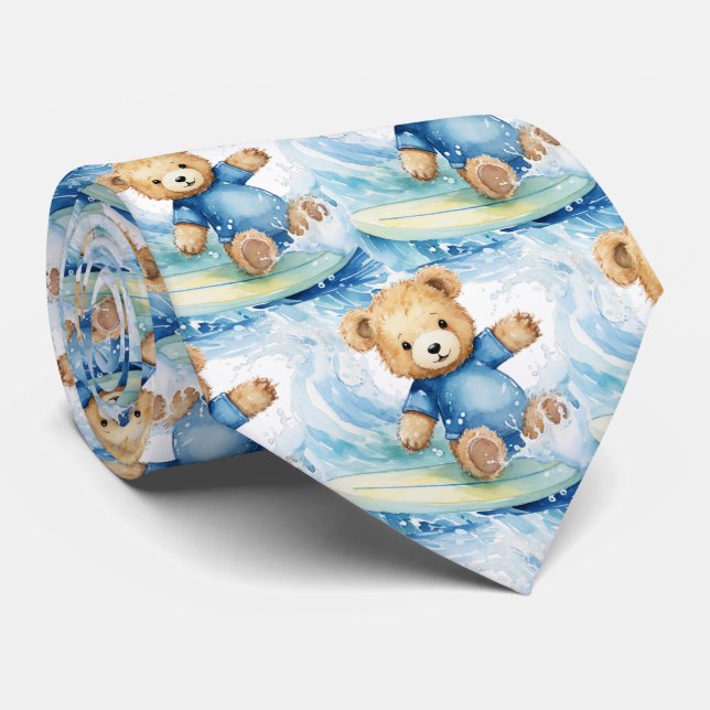 Corbata Oso de peluche azul surfeando (Enrollado)