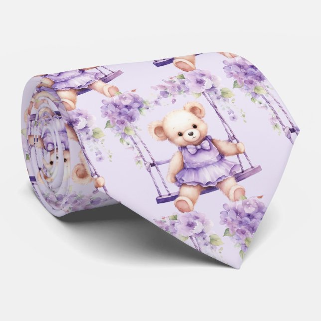 Corbata Oso de peluche morado lila (Enrollado)