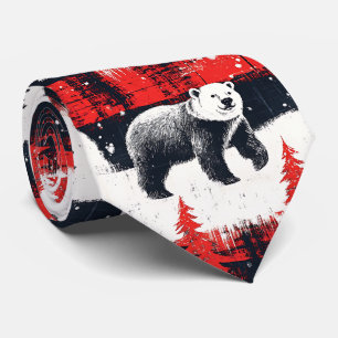 Corbata Oso Polar de Cuadros Búfalo Rojo