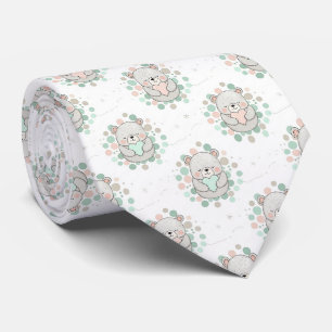 Corbata Osos de peluche con corazones rosas y menta