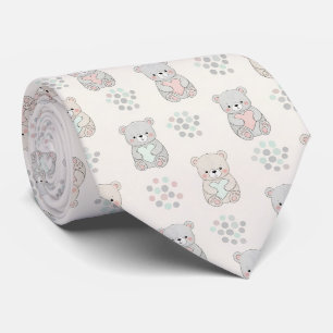 Corbata Osos polares abrazando corazones en rosa suave y v