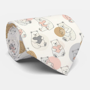 Corbata Osos polares lindos con corazones rosados y mostaz