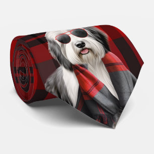 Corbata Oveja Cute y Cuadro Rojo Divertido Navidad