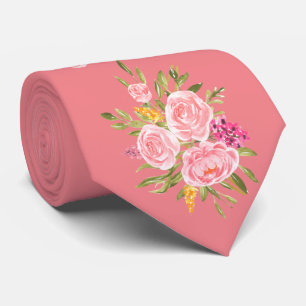Corbata Padres florales de coral rosado de la marea del cu