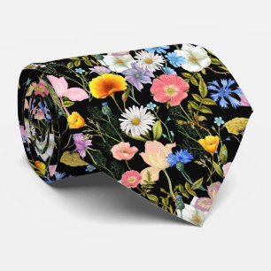 Corbata Padrinos de boda botánicos de flor negra oscura si