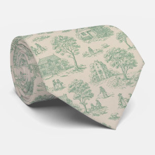Corbata Paisaje de Toile de Granja Verde Salvia Vintage