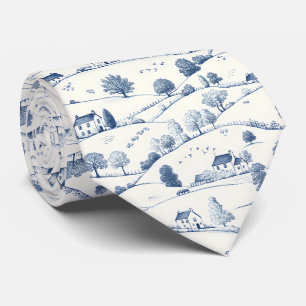 Corbata Paisaje pastoral azul Toile clásico francés