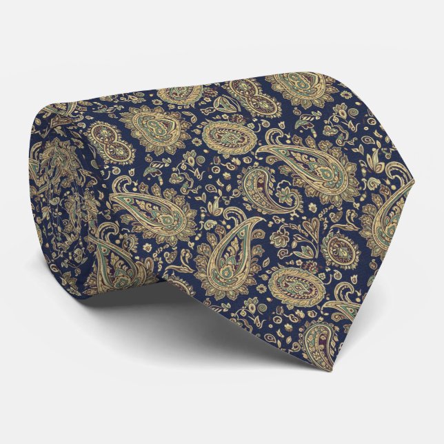 Corbata Paisley Azul Marino de Medianoche (Enrollado)