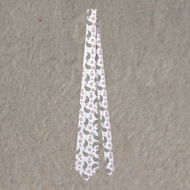 Corbata Paisley Dots Flores Patrón Púrpura Verde Rosa (A tie with a pattern of paisley, flowers and polka dots in green, blue, pink & purple)