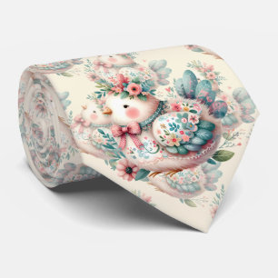Corbata Pájaro Folk Floral con Encanto Boho Pastel