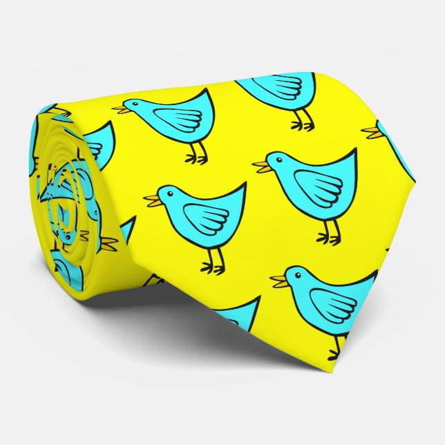 Corbata Pájaro pequeño - Azul helado con amarillo (Enrollado)