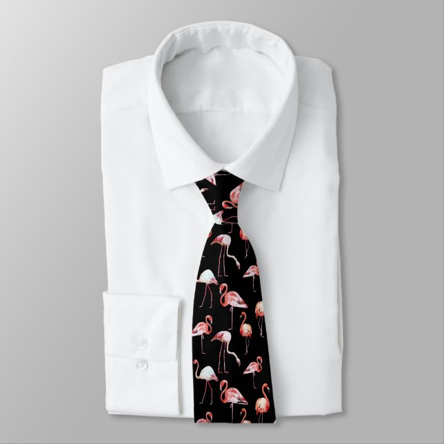 Corbata Pájaro tropical del modelo del negro del flamenco (Atado)