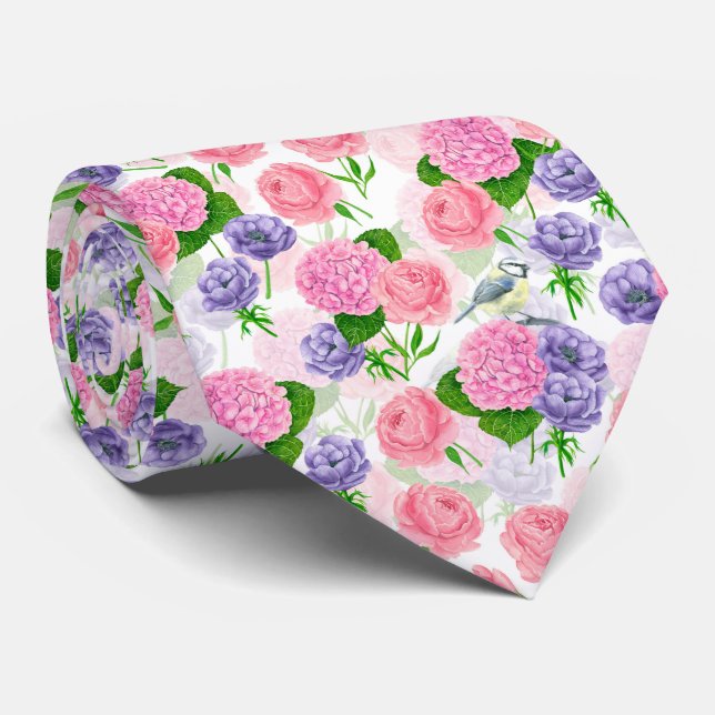Corbata Pájaro y flores (Enrollado)