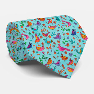 Corbata Pájaros caprichosos en azul