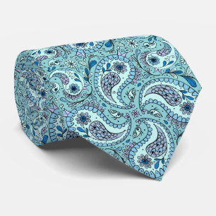 Corbata Pájaros de paisley en azul bebé