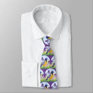 Corbata Pájaros en campo de flores de iris Patrón colorido