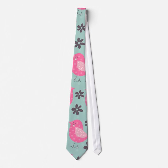 Corbata Pájaros y flores de polka (Anverso)