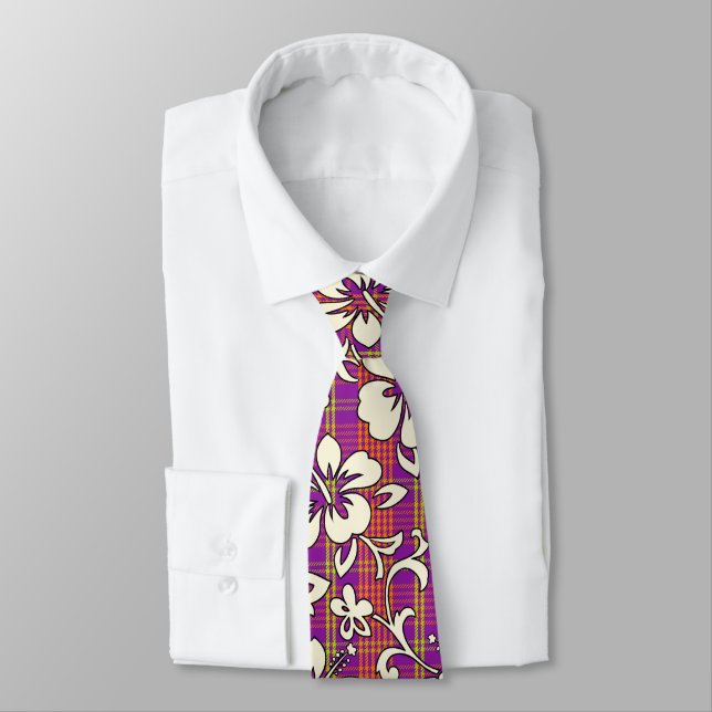 Corbata Palaka Pareau Hawaiian Check Hibiscus Print (Atado)