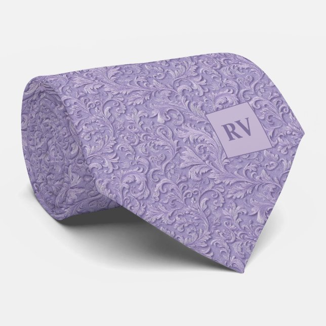 Corbata Pale Purple Lavender Embossed Scroll Texture (Enrollado)