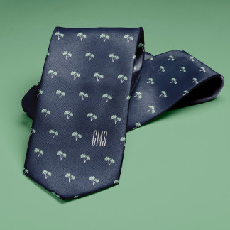 Corbata Palm Trees Monogramada Marina Azul