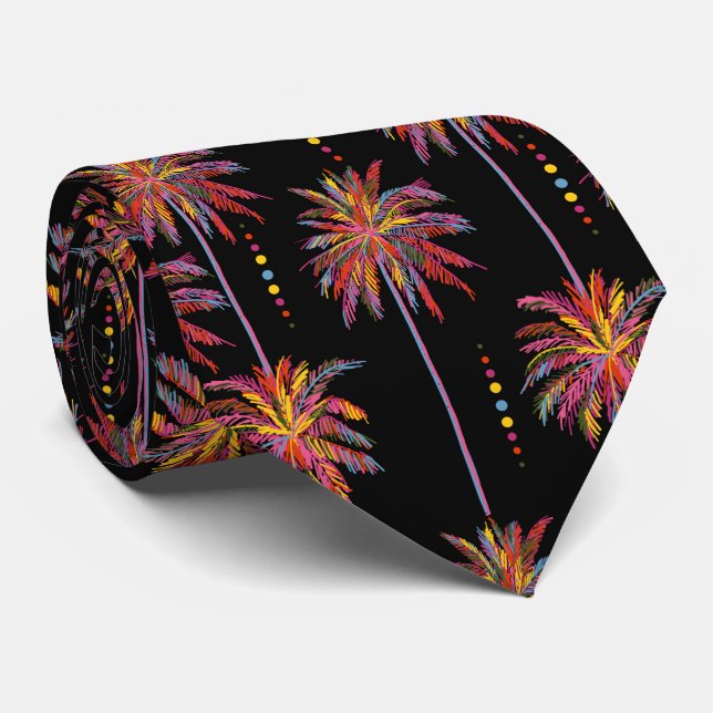 Corbata Palm y puntos tropicales dibujados en negro (Enrollado)