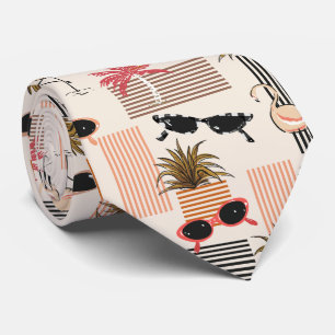 Corbata Palmas rosadas retro Flamingos Gafas de sol