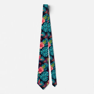 Corbata Palmas tropicales hawaianas patrón floral de veran
