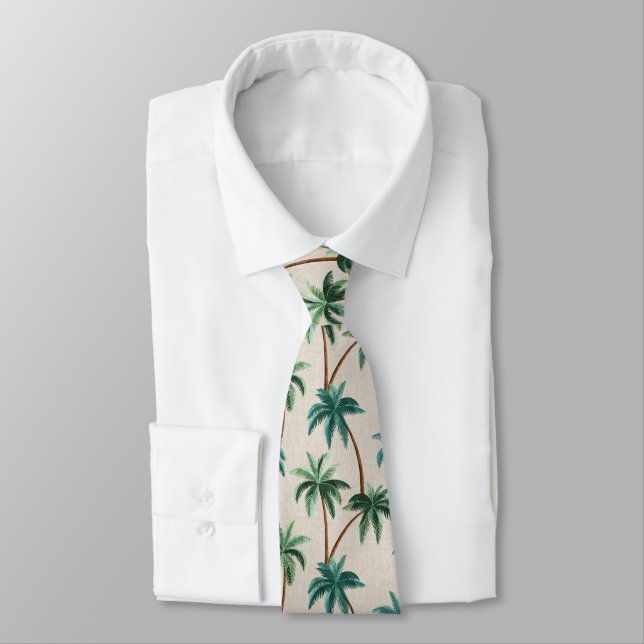 Corbata Palmeras airosas en falso papel pintado de hierba  (Atado)