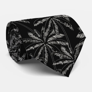 Corbata Palmeras blancas tropicales en fondo negro