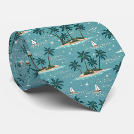 Corbata Palmeras tropicales vintage y barcos de vela