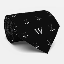 Corbata Palos de Golf Iniciales Monogramadas Negro y Blanc
