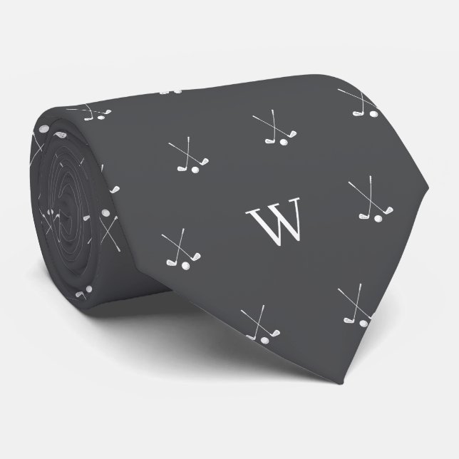 Corbata Palos de Golf Monogramas Iniciales Gris Vampiro (Enrollado)