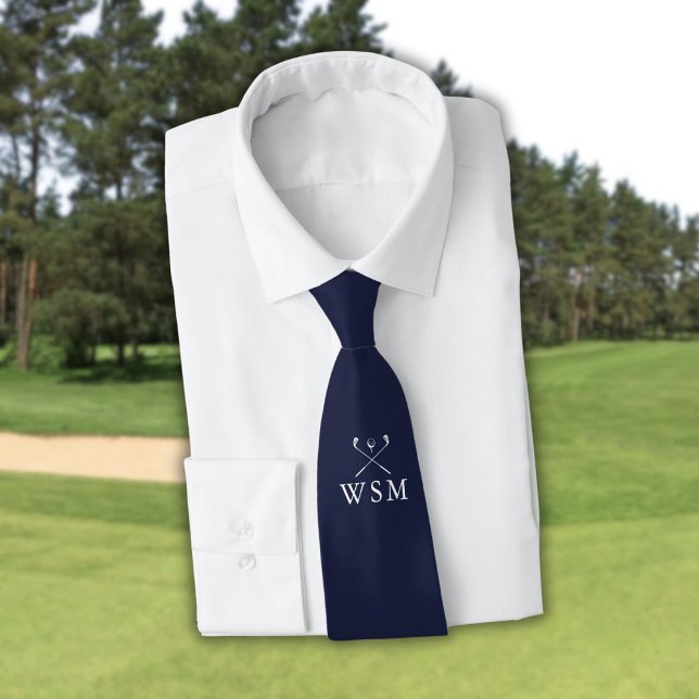 Corbata Palos de Golf Personalizados con Monograma Azul Ma (Personalized Monogram Golf Clubs Navy Blue Golf Neck Tie)