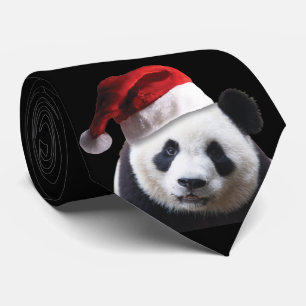 Corbata Panda Bear advierte a un gorra de Santa Claus para