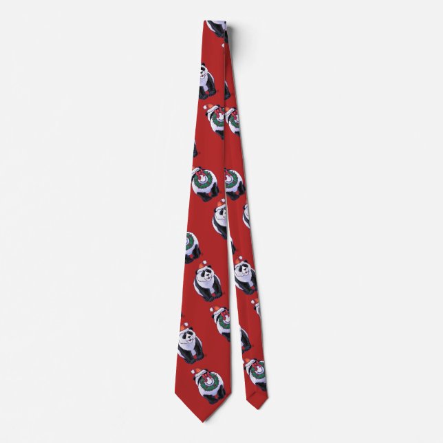 Corbata Panda Con Navidades En Rojo (Anverso)