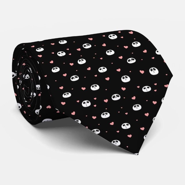 Corbata Panda con patrón de corazones (Enrollado)