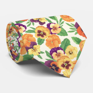 Corbata Pansies en blanco roto
