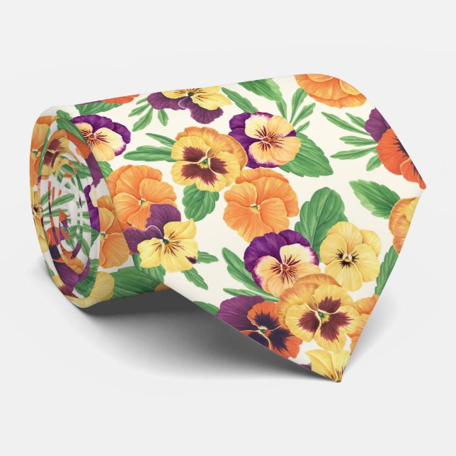 Corbata Pansies en blanco roto (Enrollado)