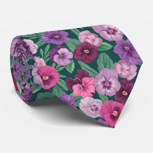 Corbata Pansitas coloridas sobre azul verdoso oscuro