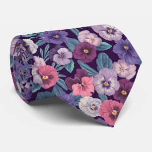 Corbata Pansitas coloridas sobre violeta profundo